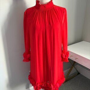 Alex Marie Size 16 Amelia Cocktail Dress Bright Red Ruffle Hem/Sleeve Lined